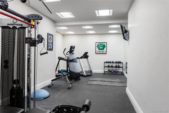 a view of a room with gym equipment