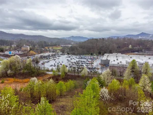 a view of a lake with mountains in the background