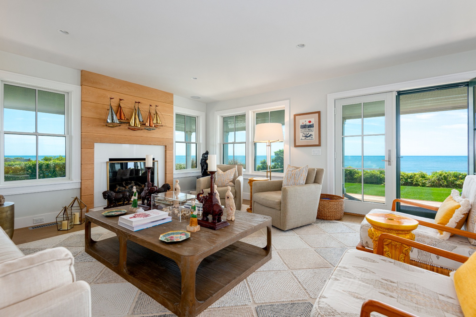 34 Bosworth Road Nantucket, MA 02554 - Photo 16 of 38 a living room with fireplace furniture and a large window