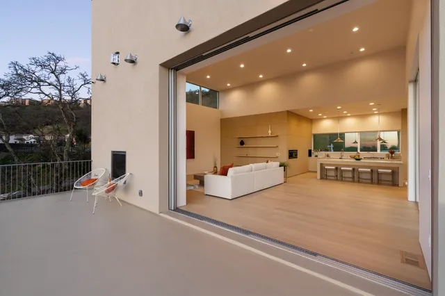 a view of a terrace with a bench