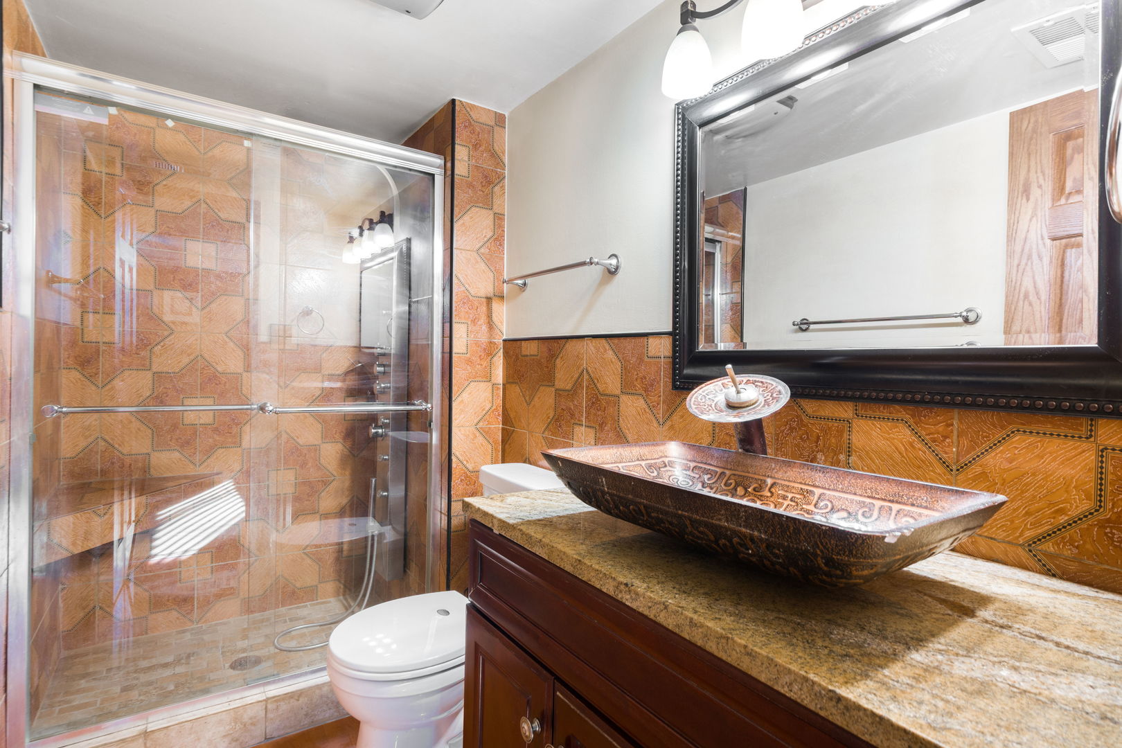 1200 Jacqueline Drive Crete, IL 60417 - Photo 10 of 21 a bathroom with a granite countertop sink a toilet and shower