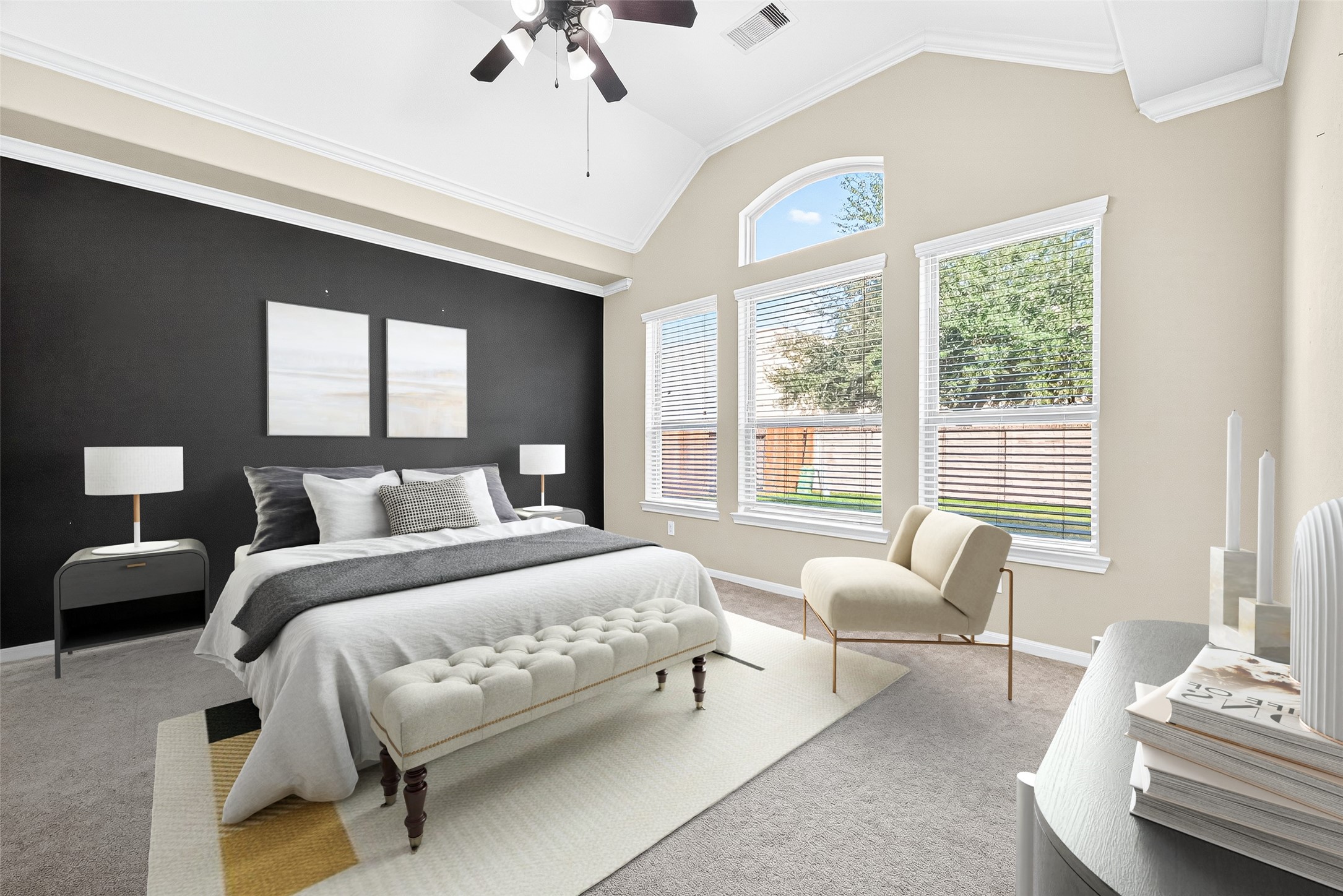 1531 Kent Valley Lane Rosenberg, TX 77471 - Photo 19 of 37 a bedroom with a bed a couch and large windows