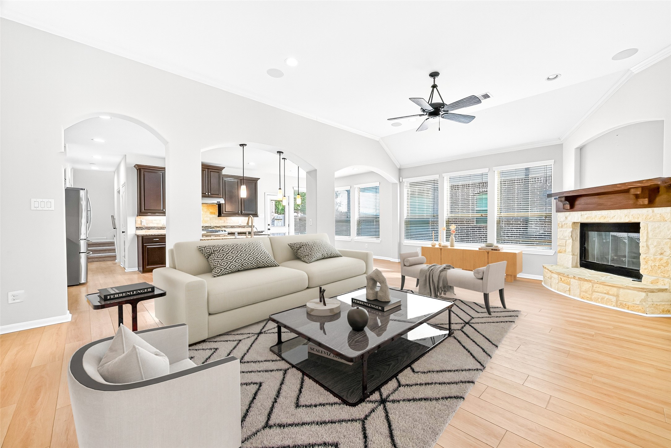 1531 Kent Valley Lane Rosenberg, TX 77471 - Photo 6 of 37 a living room with furniture a fireplace and a flat screen tv