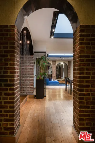 an outdoor space with furniture