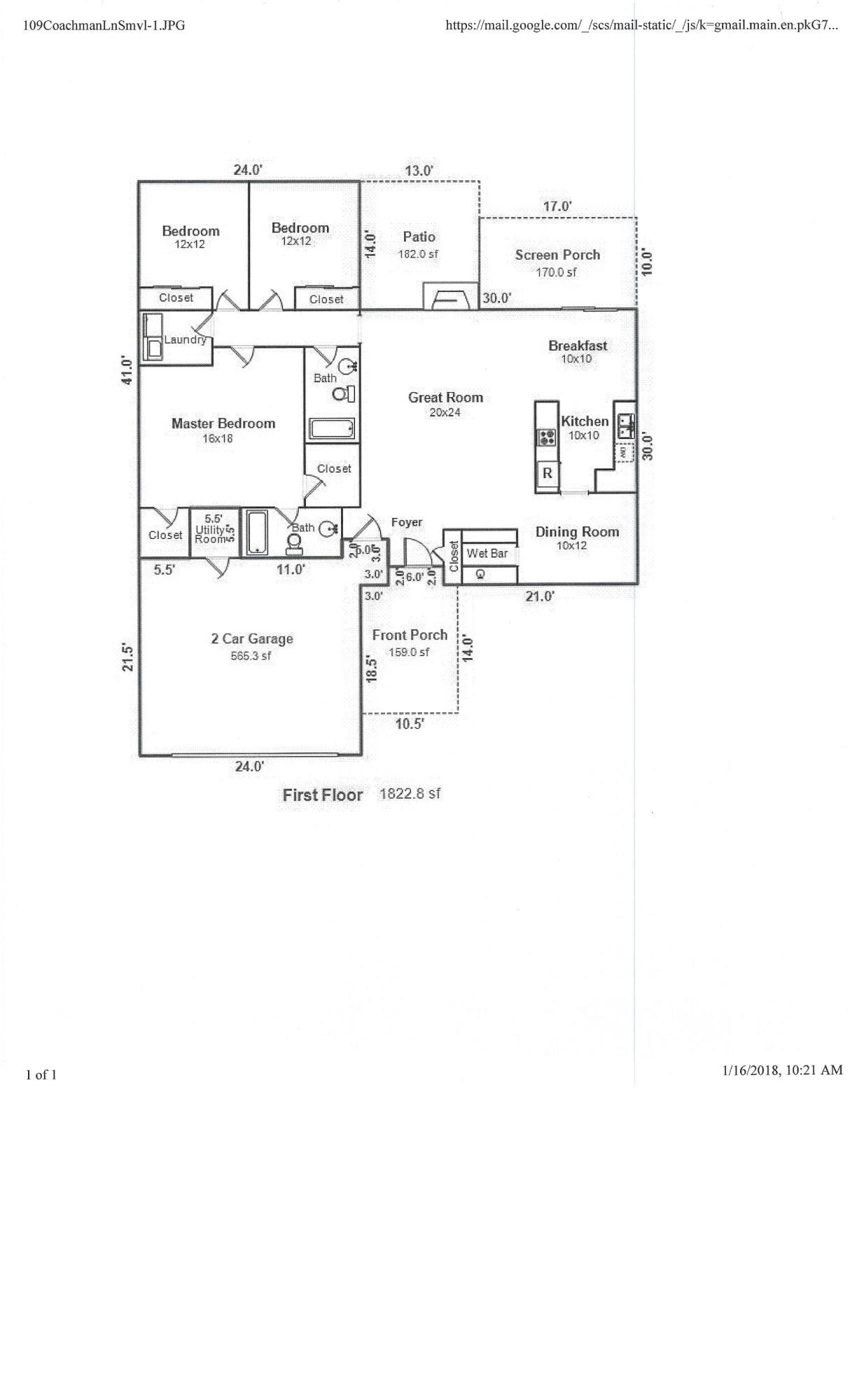 109 Coachman Lane Summerville, SC 29486 - Photo 44 of 44 109 Coachman Floorplan