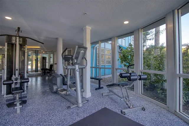 a view of a room with gym equipment