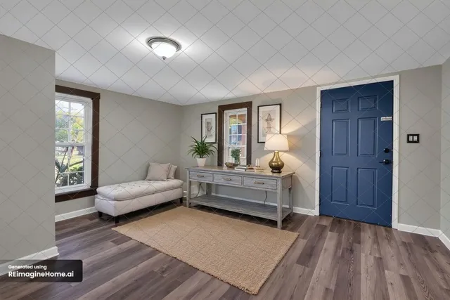 a bed room with furniture and a wooden floor