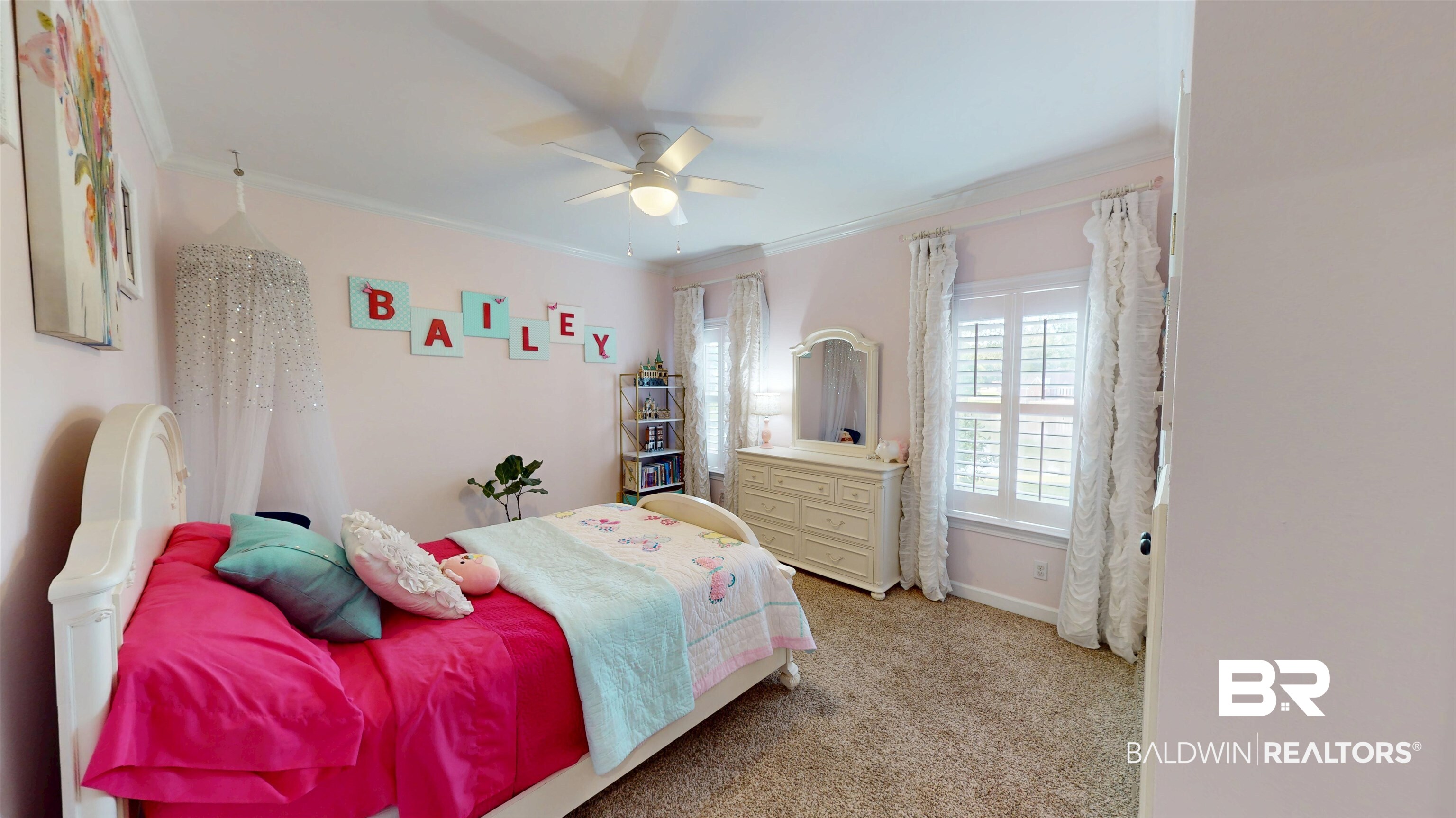 8775 Dawes Lake Road North Mobile, AL 36619 - Photo 34 of 59 Carpeted bedroom featuring ornamental molding and a ceiling fan