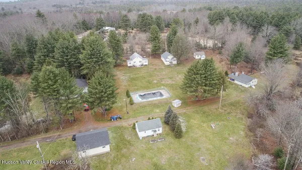 an aerial view of a residential houses