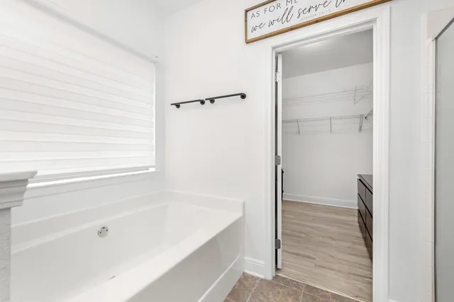 a bathroom with a bathtub