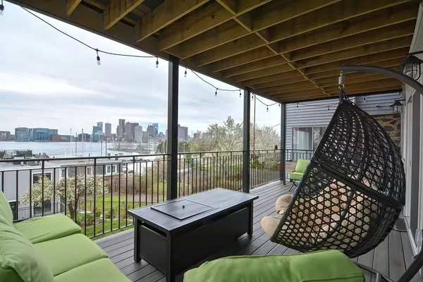 a balcony with furniture