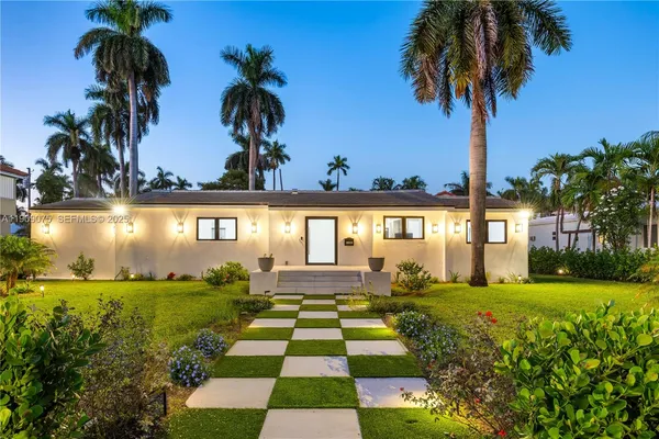 a view of a swimming pool with a garden
