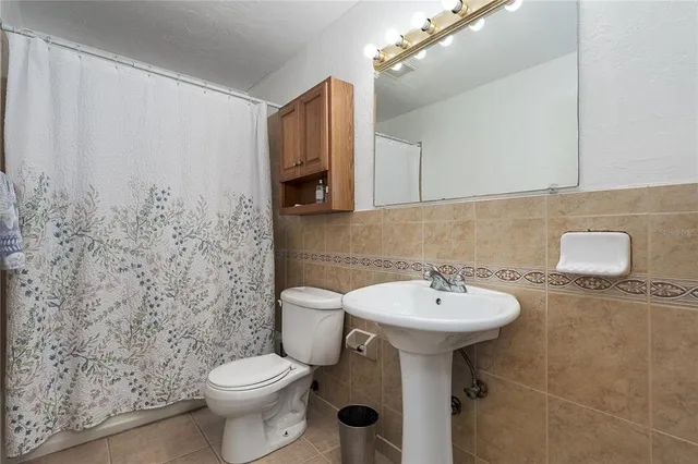 a bathroom with a sink a toilet and mirror