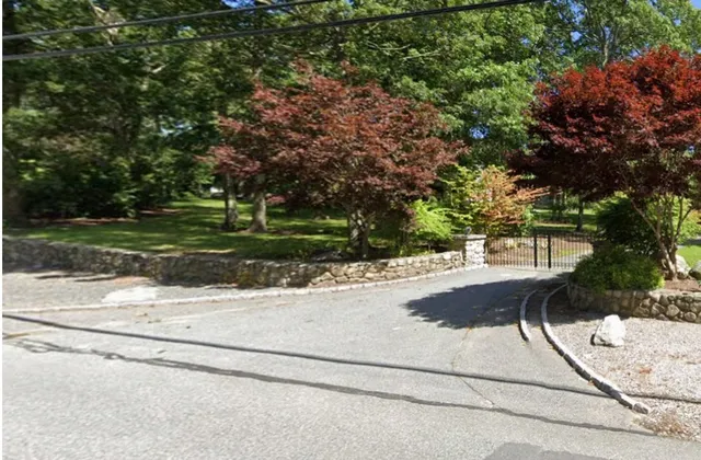 a view of a yard and a car parked