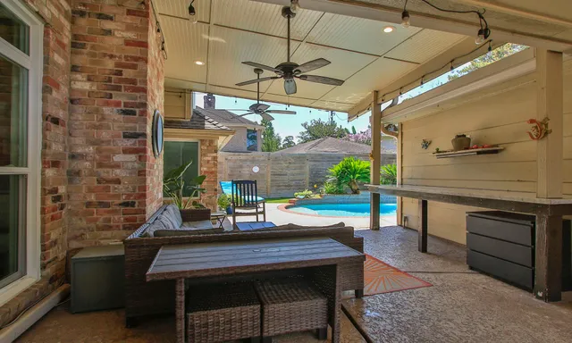 a outdoor view with a sitting space