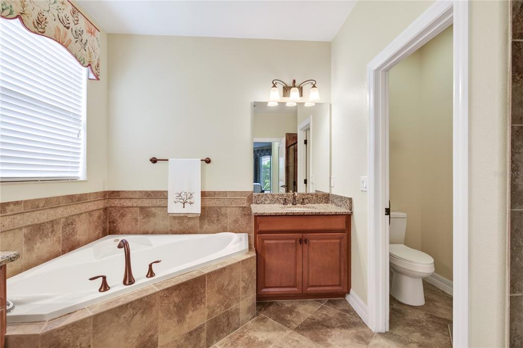 3651 Limestone Street Clermont, FL 34711 - Photo 16 of 41 a bathroom with a tub a sink and a large mirror