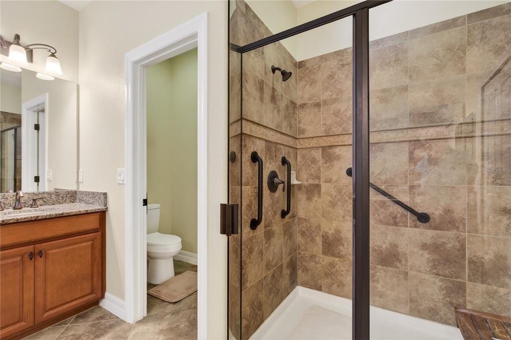 3651 Limestone Street Clermont, FL 34711 - Photo 18 of 41 a bathroom with a granite countertop sink a toilet and shower