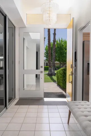 a view of a brick house with a entrance