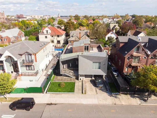 a aerial view of a house with a garden