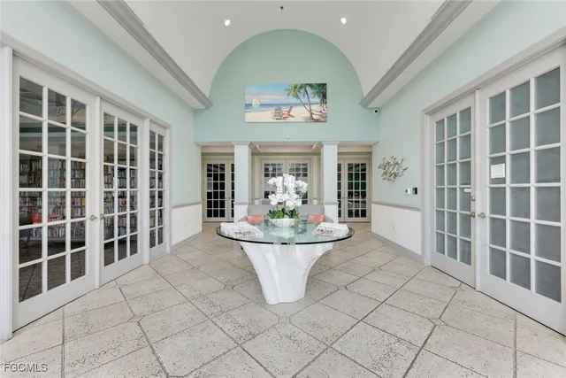 a view of a lake with a terrace