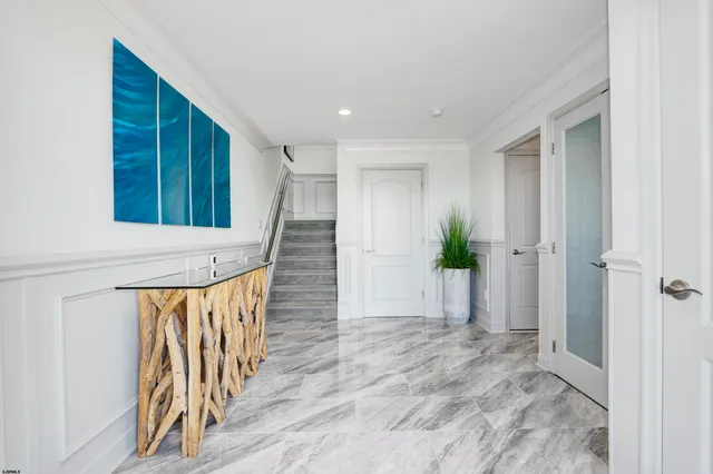 a view of a terrace with wooden floor