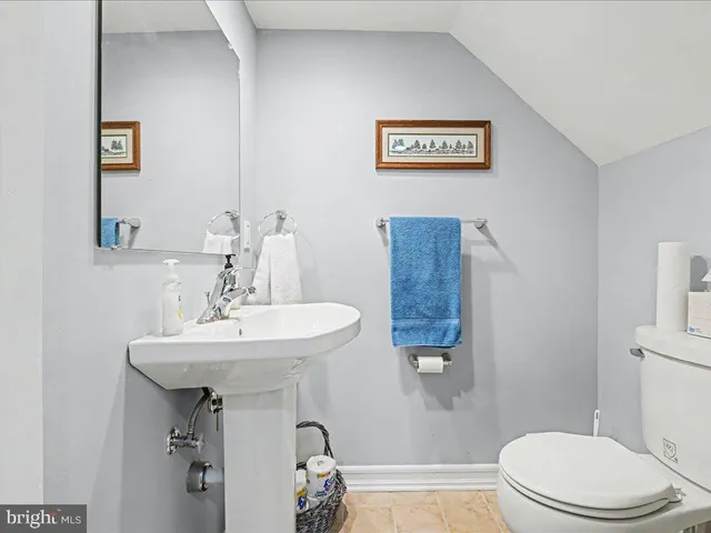 a bathroom with a sink mirror and toilet