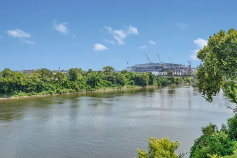 a view of a lake with a outdoor space