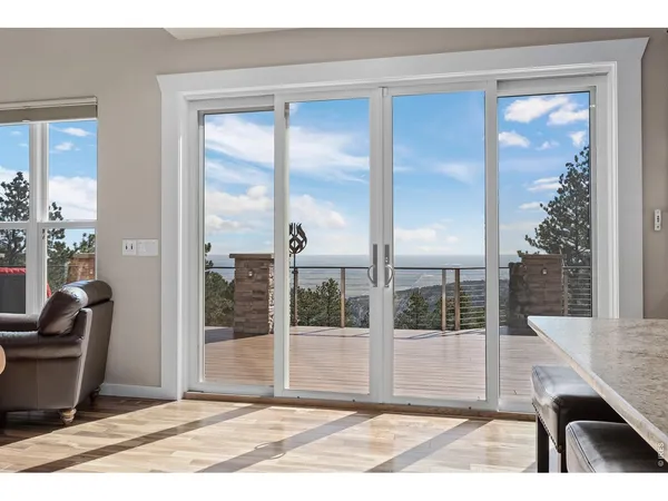 a view of a balcony with chair