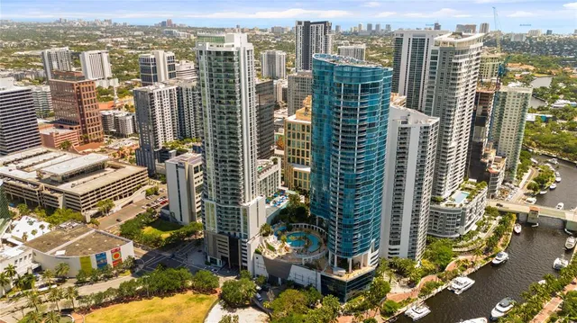 a view of a city with tall buildings