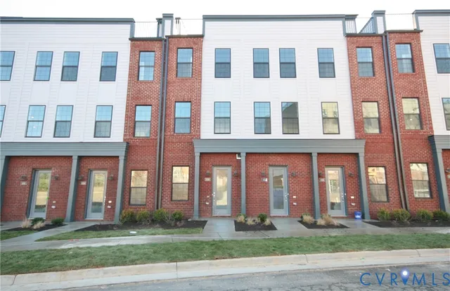 a front view of a brick building