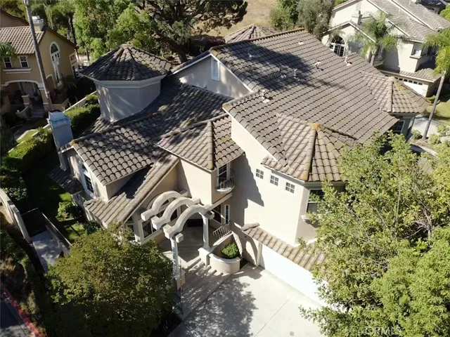 an aerial view of a backyard
