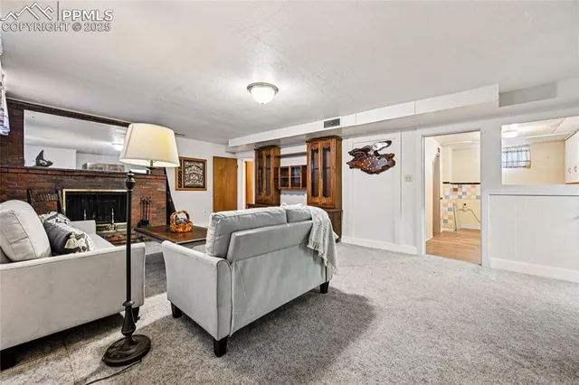 a view of a hallway with windows