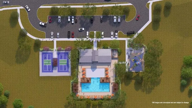 an aerial view of house with yard swimming pool and outdoor seating