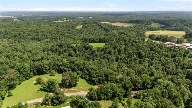 a view of a lake with green field