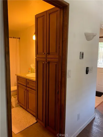a view of a bathroom with a tub