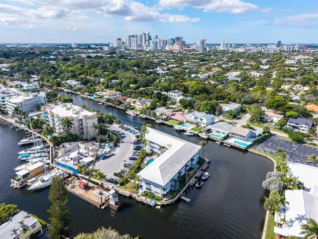 an aerial view of a swimming pool