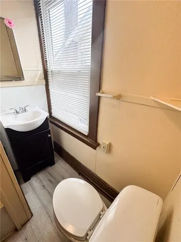 a bathroom with a toilet a sink and a mirror
