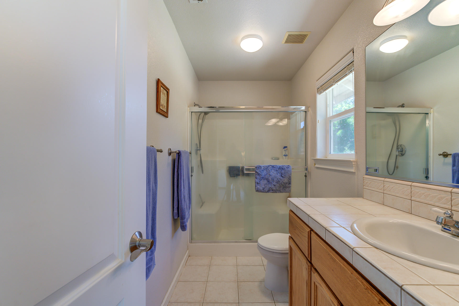 2697 Rhinestone Way Redding, CA 96001 - Photo 23 of 31 a bathroom with a sink a toilet a mirror a vanity and shower