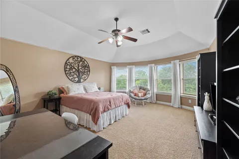 a workspace with chandelier