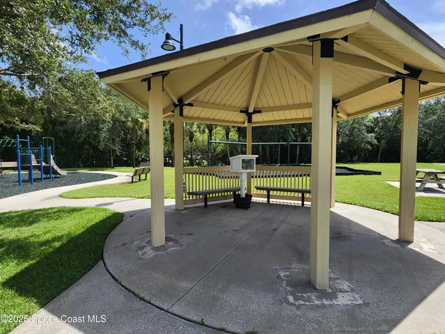 a view of a park with slide