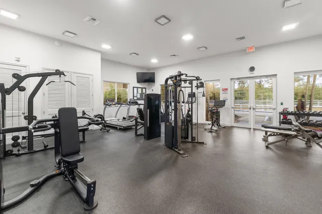 a view of a room with gym equipment