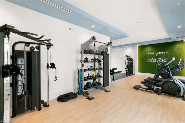 a view of a room with gym equipment