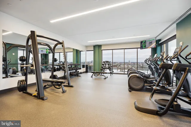 a view of a room with gym equipment