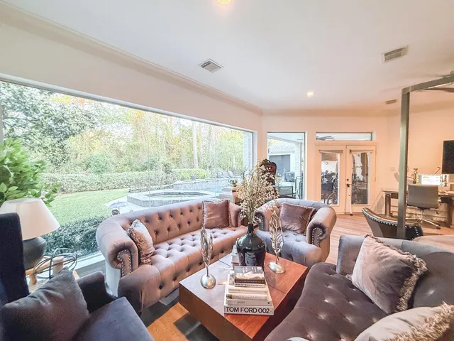 aerial view of a backyard