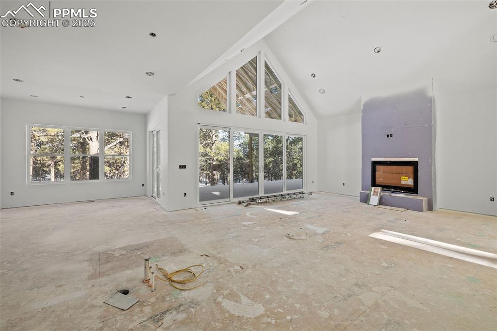 10697 Alamar Way Colorado Springs, CO 80908 - Photo 13 of 24 an empty room with windows and fireplace