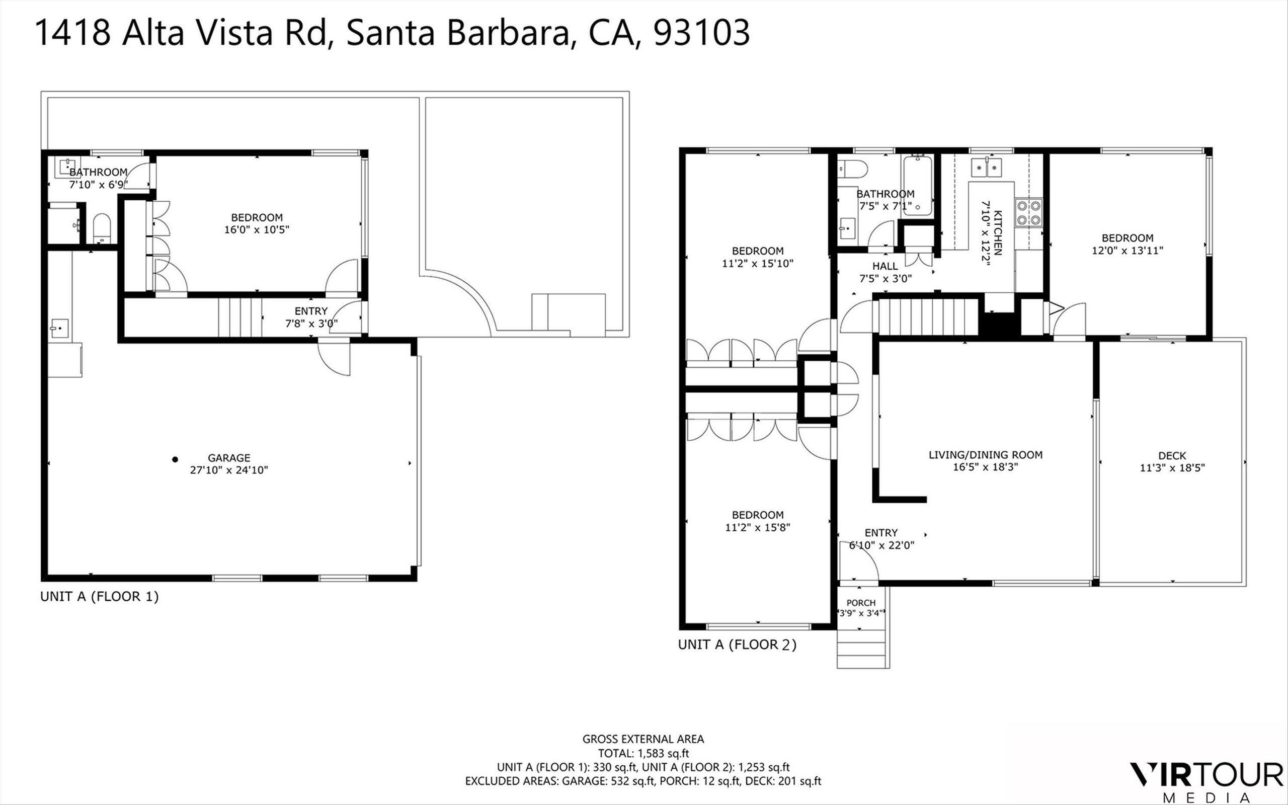 1418 Alta Vista Road, Unit A Santa Barbara, CA 93103 - Photo 31 of 33 84 Unit A floor plan 1st & 2nd floors