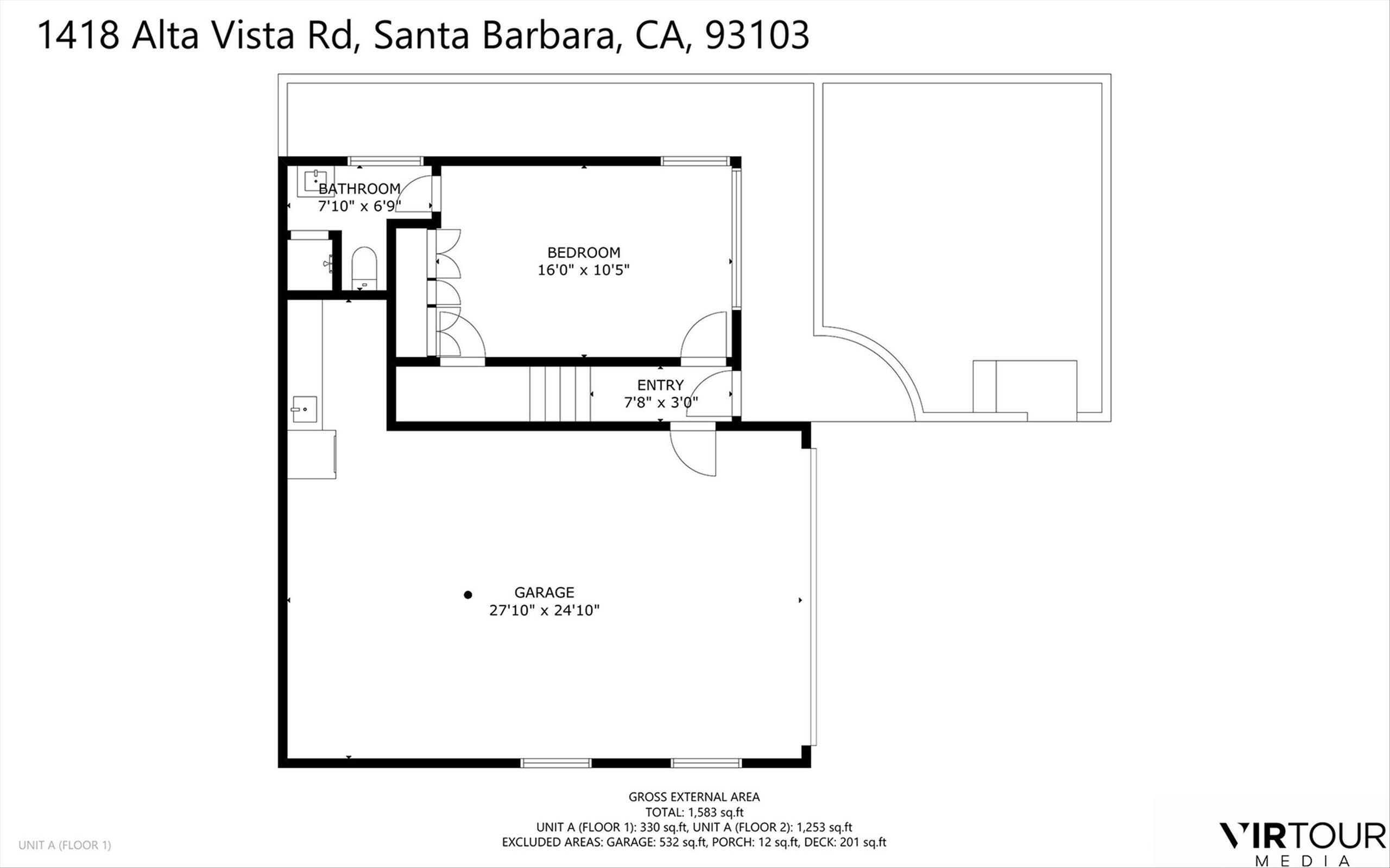 1418 Alta Vista Road, Unit A Santa Barbara, CA 93103 - Photo 32 of 33 84 Unit A floor plan 1st floor