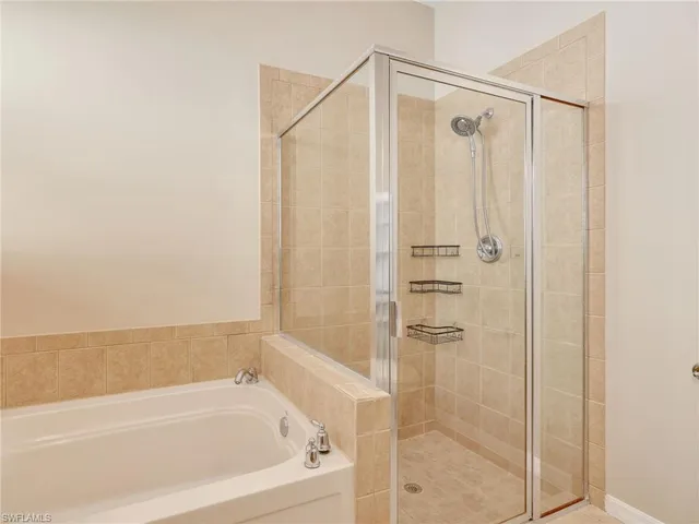 a bathroom with a bathtub and a shower