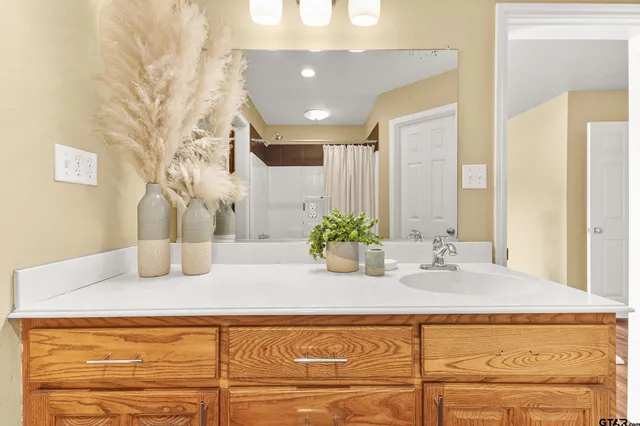 a close view of sink and mirror