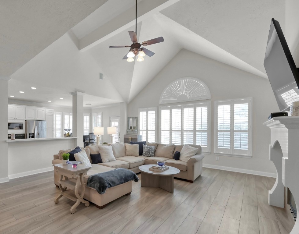 22 Brywood Place Spring, TX 77382 - Photo 9 of 31 Spacious family room with vaulted ceilings, gas log fireplace and lots of natural light.